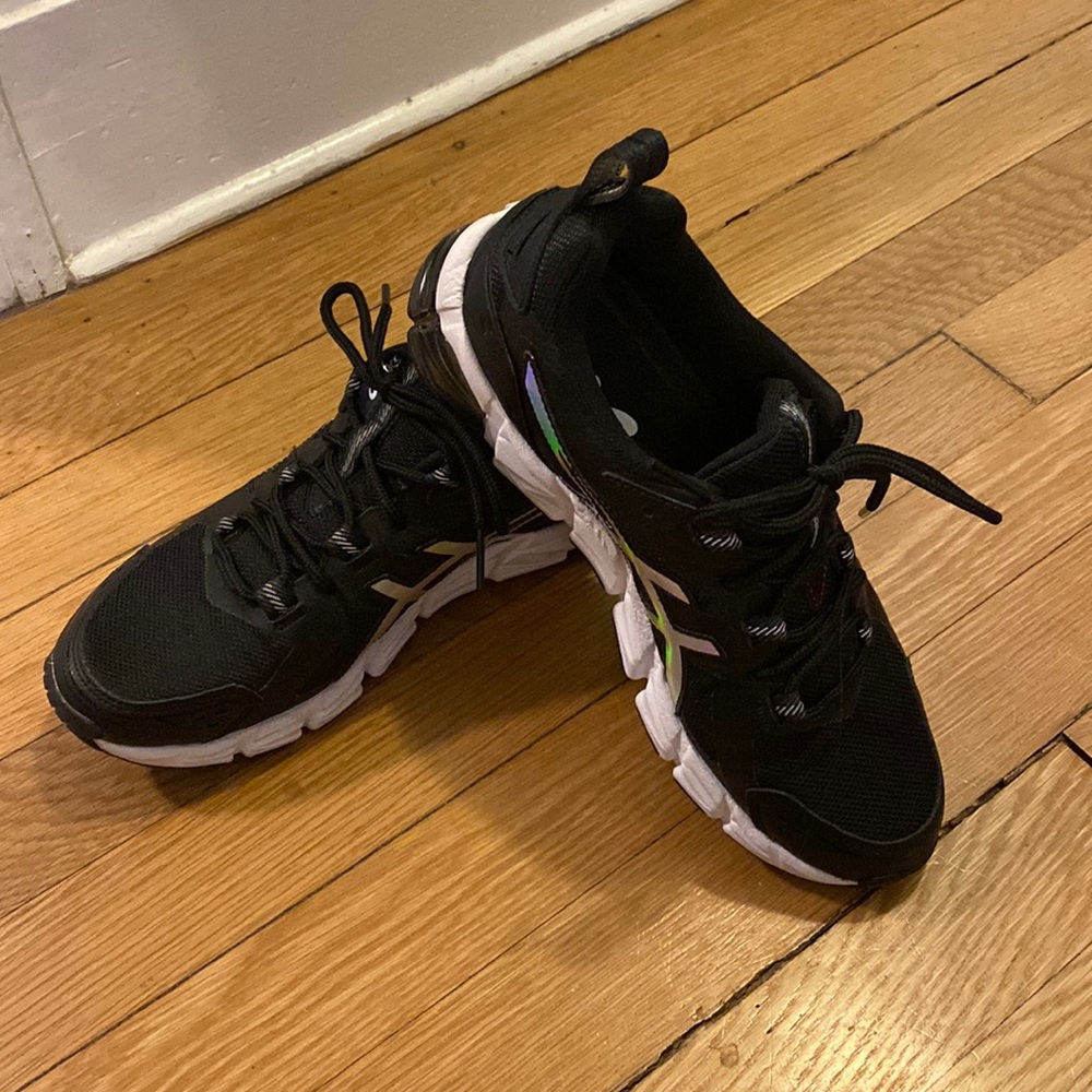 Black with Silver detailing; Asics sneakers; Women’s size: 7